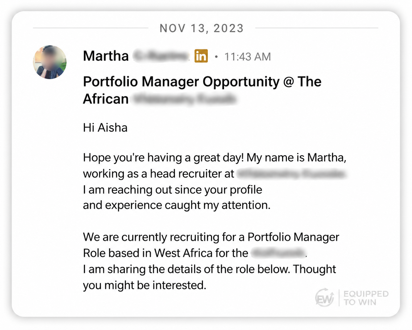 Recruiter message to a Portfolio Manager